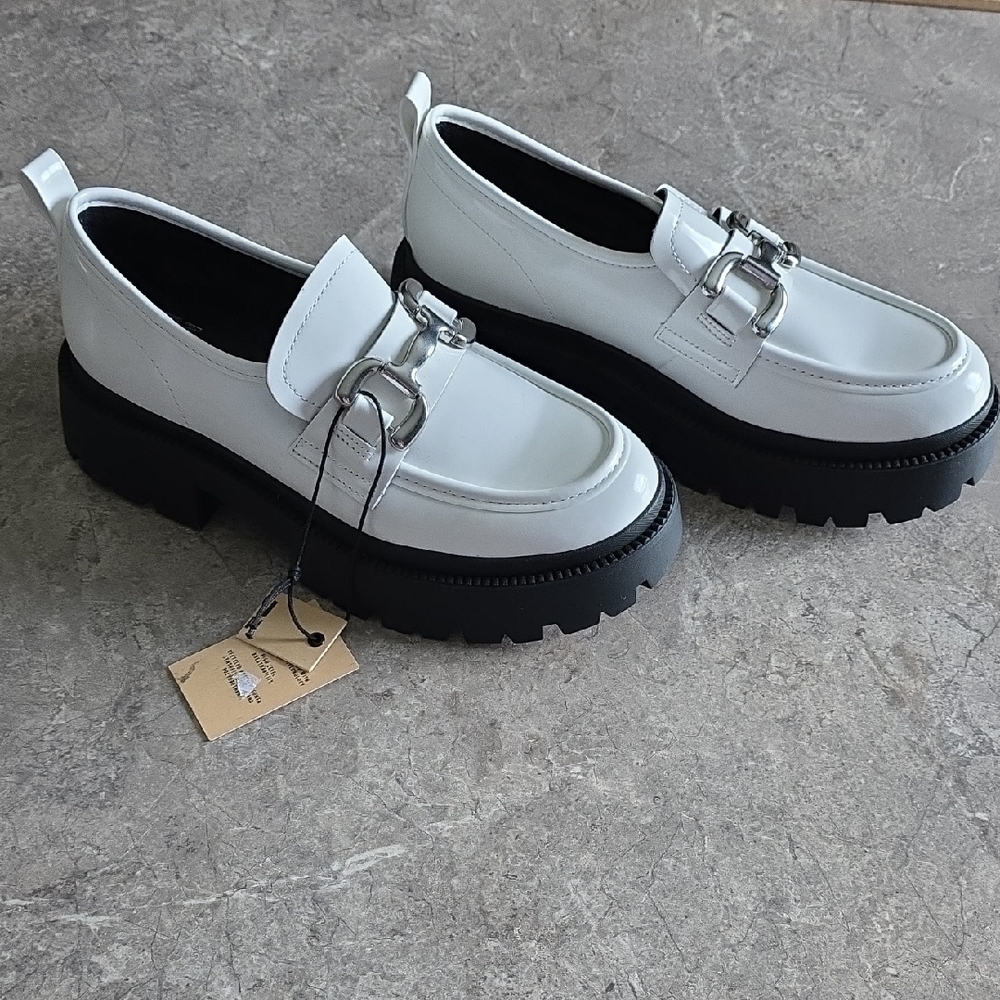 (J46) White and Black Platform Shoes with Chunky Sole Womans Shoes 7.5 - Picture 2 of 10